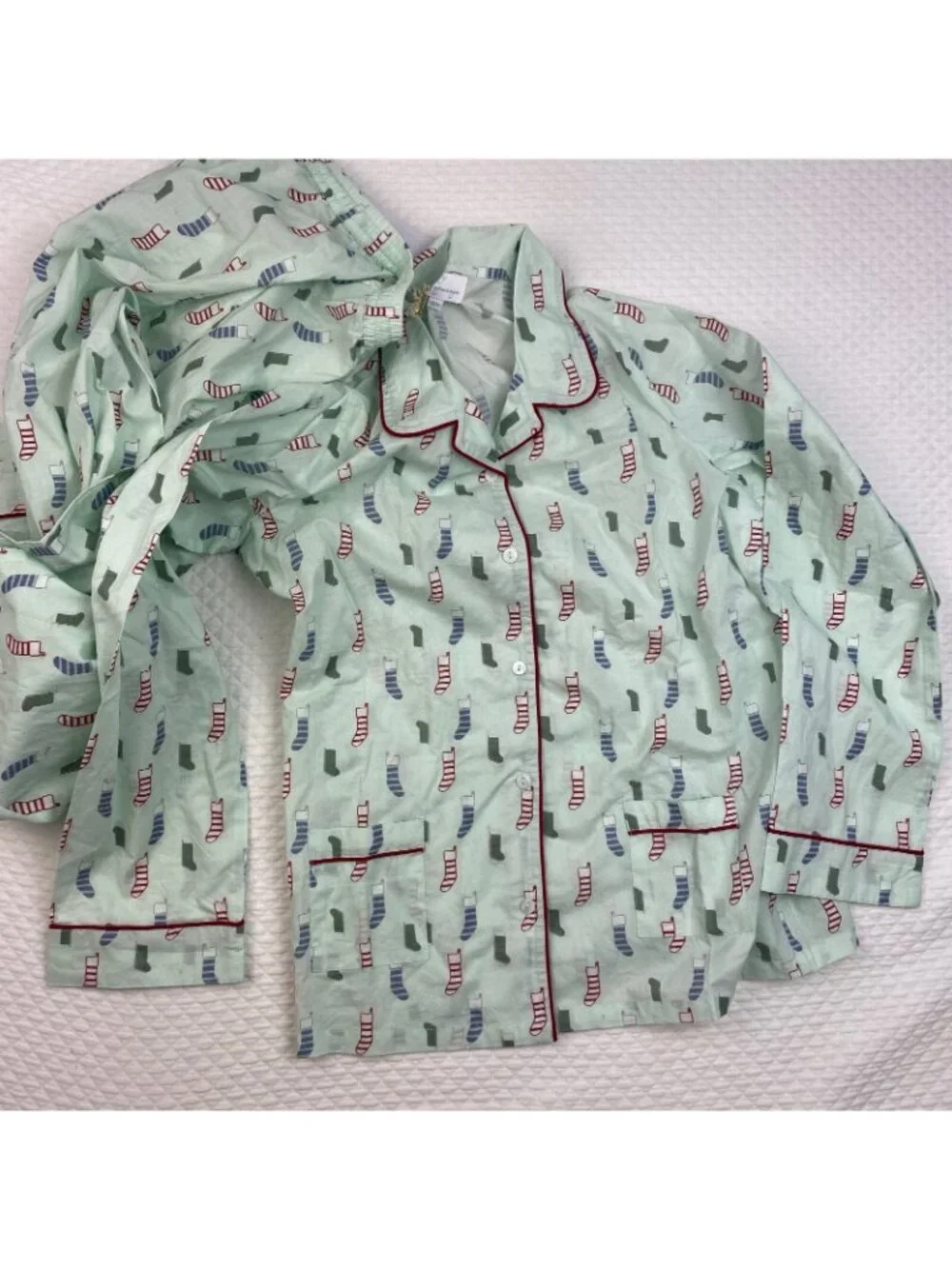 Dear Georgie Stockings 2 Piece Pajama Set Boys Size 10 - 11 Y Green Long Sleeve